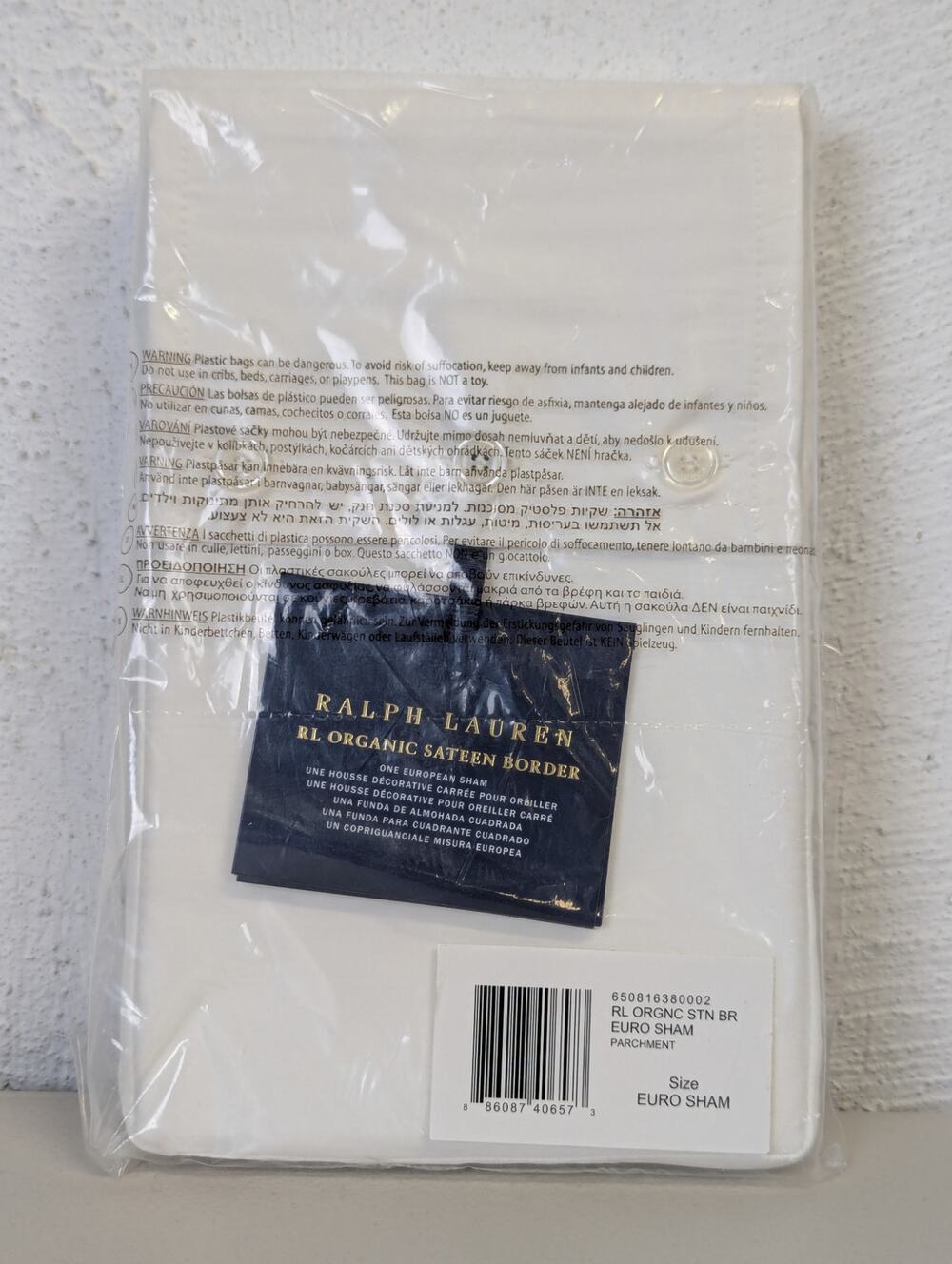 Ralph Lauren European Sham Organic Sateen Border Parchment Classic Preppy RL